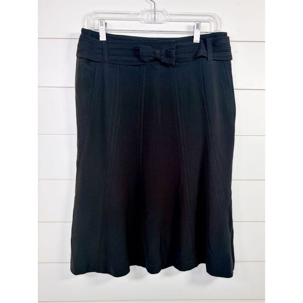 Karen Millen Women's Paneled Bow Belted Flared Hem Mini Skirt Black Size 6
